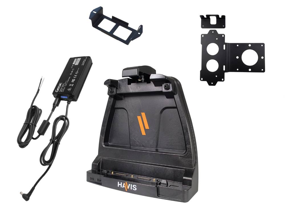 K120 (Tablet) - Havis, PKG-DS-GTC-902-3-BW, Vehicle Dock with Tri Pass-through, with Bracket (include 120W bare wire vehicle adapter)