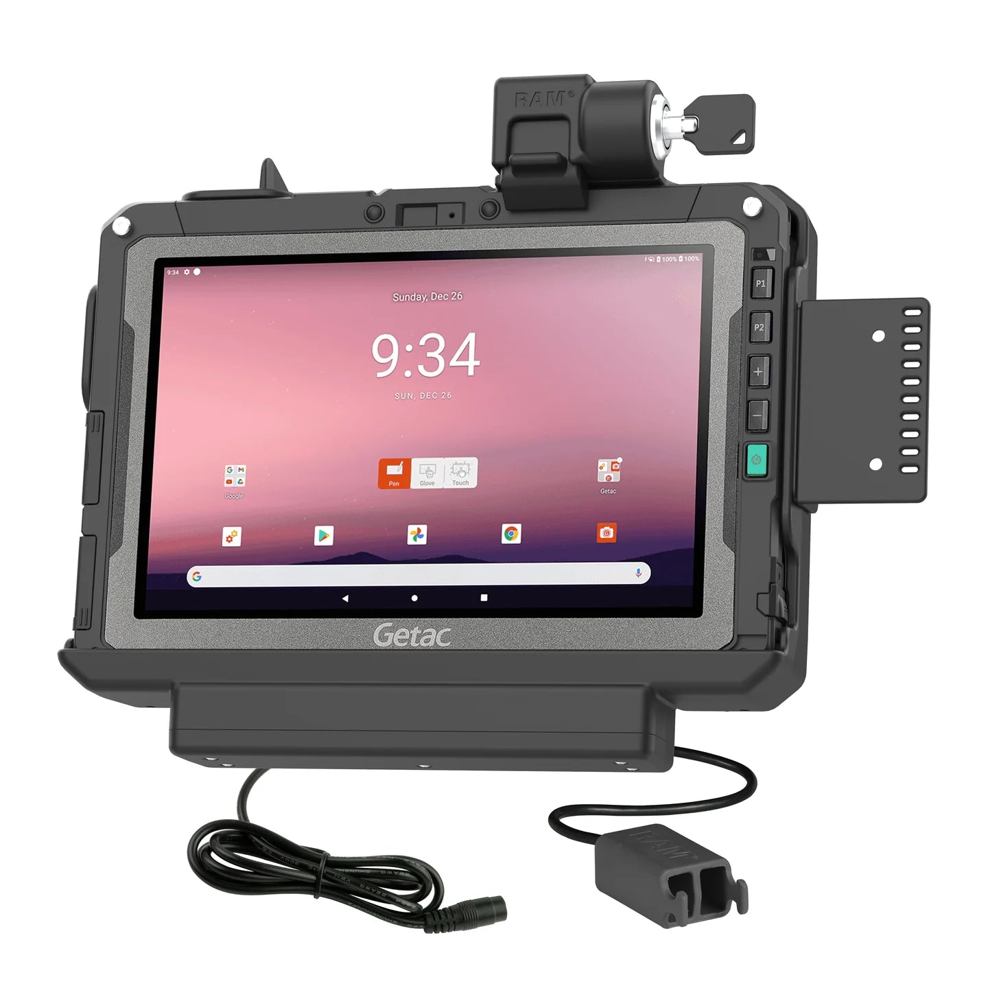 ZX10 - RAM Mounts, RAM-HOL-GE4PD2KLU, Form-Fit Dock, with DC-In, with Dual USB Port, with Key-Lock (ex. vehicle adapter)